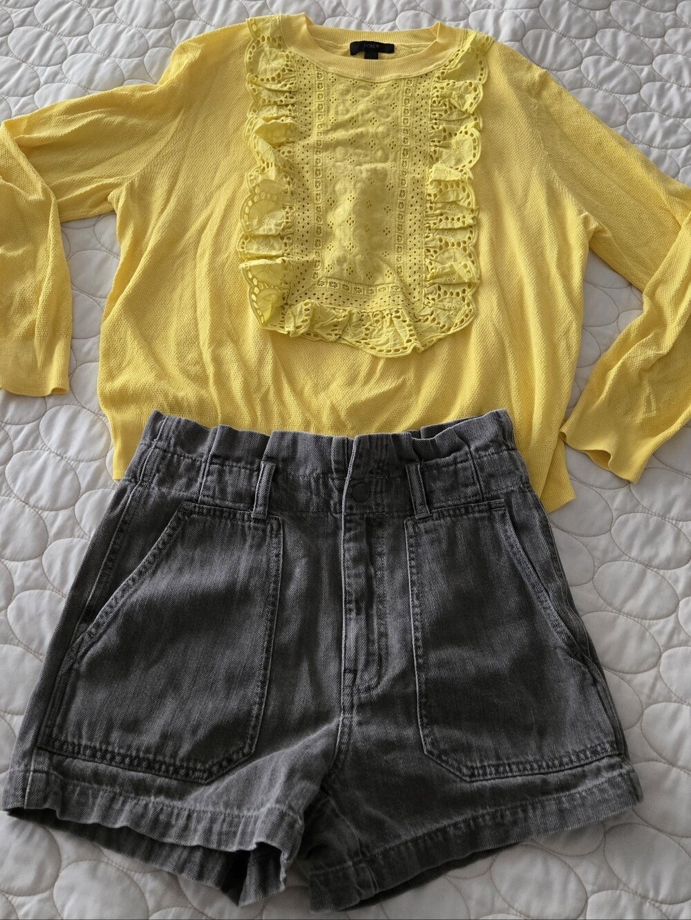 Madewell Denim Snap Paperbag Shorts Pale Grey 25 Pockets Summer Cleangirl French